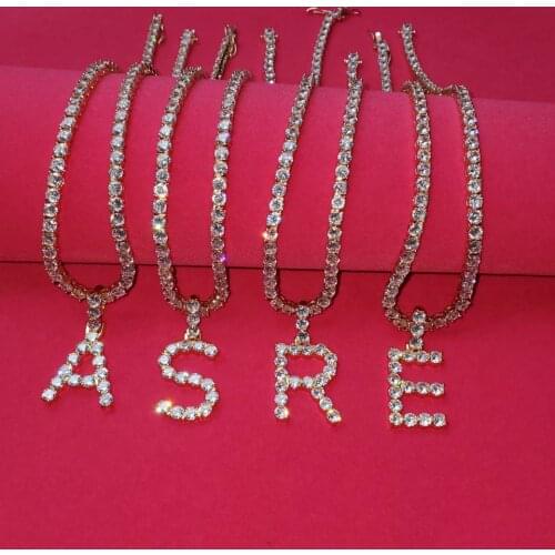 Single Zircon Tennis Letters Necklaces & Pendant Charm For Men/Women Gold Color Hip Hop Jewelry with Tennis Chain