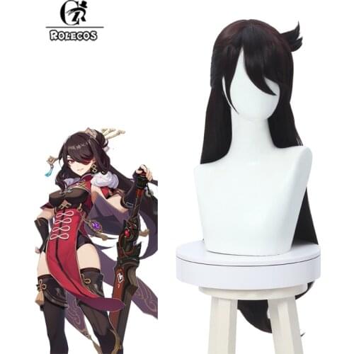 ROLECOS Genshin Impact Beidou Cosplay Wig 80cm Long Brown Women Wig Heat Resistant Synthetic Hair