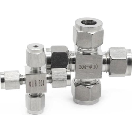 Fit 3/4/6/8/12/14/16mm 1/8" 1/4" 3/8" 1/2" Tube OD Cross 4 Ways Compression Union Fitting Spliter 304 Stainless Steels Steel