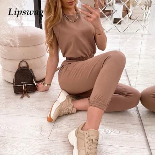 Casual Sport Two Piece Set For Women Spring Summer Sleeveless Tank Tops And Elastic Waist Pants Suit Elegant Ladies Solid Outfit
