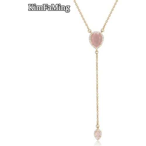 Romantic Pink Color Stone Teardrop Necklaces for Women in Low Price Fashion Jewelry Birthday Party N047