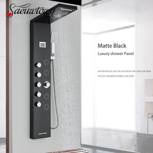 Bathroom Luxury Rain Waterfall Head Shower Panel Display Screen Massage Jets Waterfall Bath Tub Spout Shower Column New Style