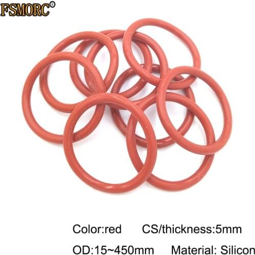 RED silicon o-rings OD15mm~450mm*5mm Thickness Food Grade Seals no poison Heat Resistance O Ring Seals Gaskets