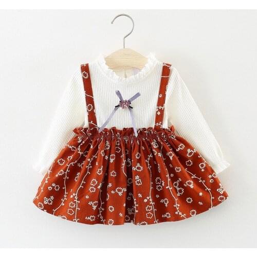 2019 Baby girls spring Dress clothing children girls new patchwork fake two pieces floral print cotton Dress 1-2 Years