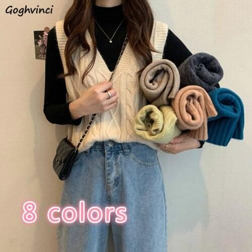 Women Sweater Vest Solid Argyle Loose Casual Knitted Female Autumn Winter Jumper Pullover Preppy Korean Style Simple Chic Tops