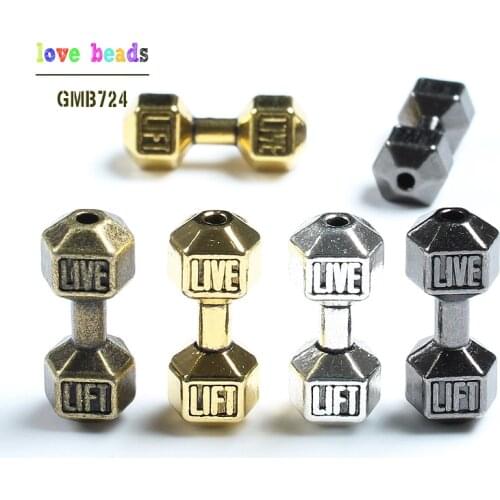 10pcs/lot 8*20mm 4Colors Barbell Dumbbell Spacer Beads Charms fit Diy Beaded Fitness Bracelets Making (w03521-w03524)