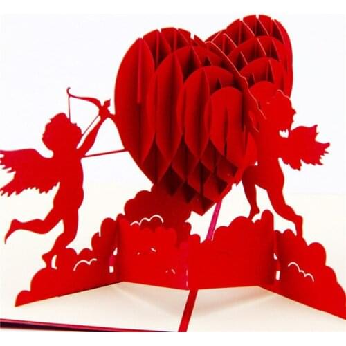 10pcs/lot Cupids Heart Creative Valentines Greeting&Gift Cards 3D Pop UP Card Kirigami & Origami Wedding Invitations