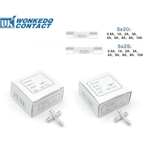 100Pcs 5x25mm Quick Blow Glass Tube Fuse Assorted Kits,Fast-blow Glass Fuses 0.5A 1A 2A 3A 4A 5A 6A 8A 10A