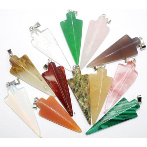 12pcs Fashion Unisex Natural Stone Opal crystal malachite Onyxs Arrow Pendants Necklace For DIY Jewelry Making Accessories