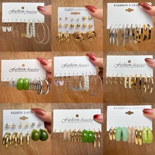 17KM Trendy Colorful Transparent Resin Hoop Earrings Set for Women Girls Geometric Irregular Metal Acrylic Earrings Jewelry