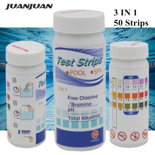 3 in 1 PH Water Test Strips Swimming Pool Spas Test Strips Water Quality Test - Free Chlorine/Bromine pH Total Hardness 30%off