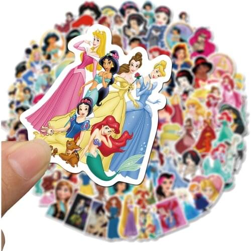 50PCS Disney Anime Sticker Princess Frozen Cute Stitch Stickers Waterproof Skateboard Luggage Guitar Laptop Graffiti Sticker Toy