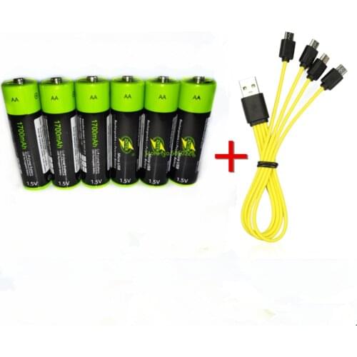 6pcs/lot ZNTER 1.5V AA rechargeable battery 1700mAh USB lithium polymer battery with Micro USB cable for fast charging
