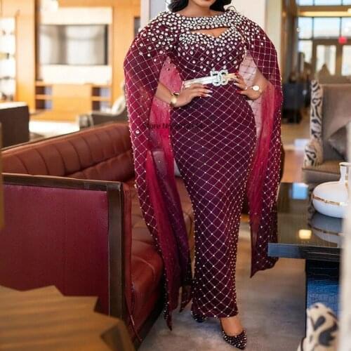 African Party Maxi Dresses for Women Evening Dress Dashiki Off Shoulder Beaded Africa Clothes Plus Size Bodycon Christmas Robe