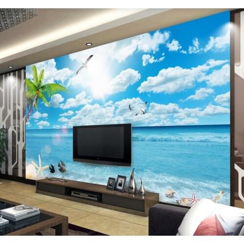 Beibehang custom Blue sky beach seascape mural wallpapers for living room decoration home improvement 3D wall papers home decor