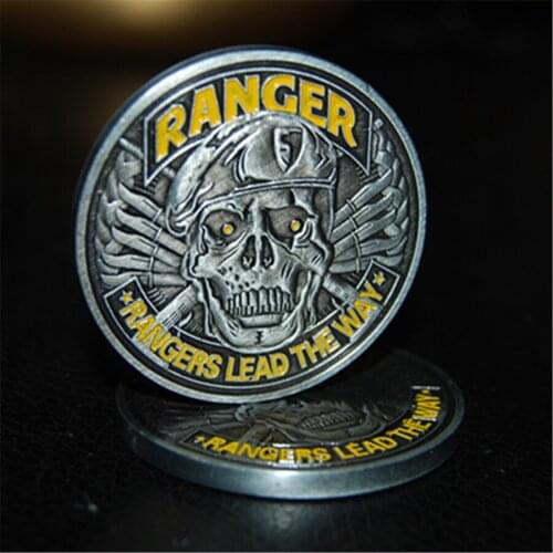 Free Shipping 10pcs/lot,ARMY RANGER SKULL BERET 1.75" CHALLENGE COIN DAGGER RANGERS LEAD THE WAY