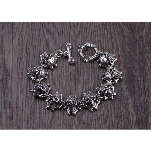 Real 925 Sterling Silver skull men women Punk Rock Link chain bangle Bracelet jewelry gift A4978