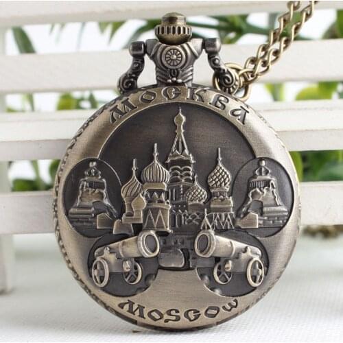 Vintage Retro Luxury Copper Moscow Quartz Pocket Watch Pendant Chain Russia Souvenirs Women Men Watches XH3022