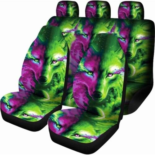 Aimaao Wolf Print Car Seat Covers Full Set of 4 Split Bench Cover Back Seat Protector Universal Fit For Suzuki Samurai K2 K3