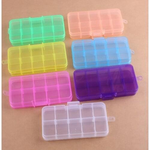 Hot Sale New Plastic 10 Slot Jewelry Necklace Rectangle Display Storage beads charms Organizer Case Box 1pcs Free Shipping