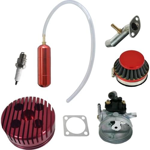CNC Cylinder Head Power Boost Bottle Carburetor Spark Plug For 80cc 2 Stroke Engine Motorized Bike Red Sliver Blue