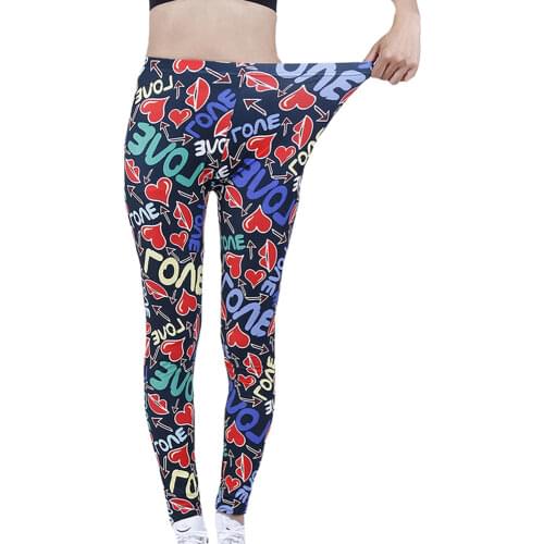 CUHAKCI Color LOVE Letters Print Long Yuga Pants Women Push Up High Waist Stretch Strethcy Fitness Leggings Stretch Sexy Trouser