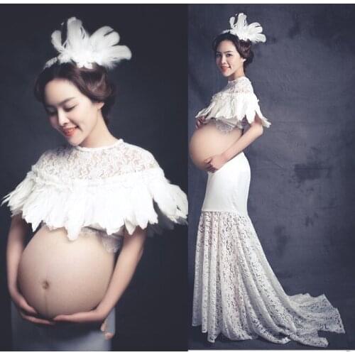 Long White Lace Dress Maxi Maternity Dress for Photo Shoot Maternity Photography Props Pregnancy Clothes for Pregnant Women PO2