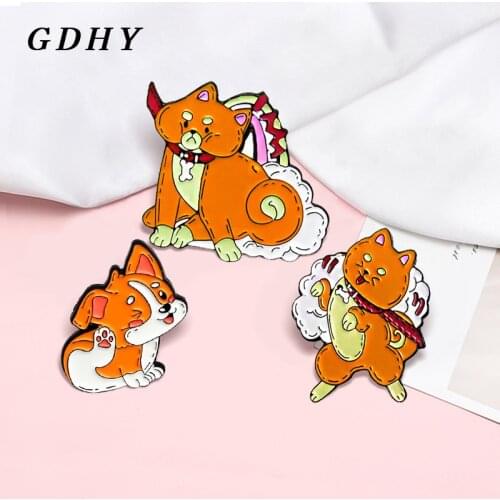GDHY Kawaii Cocky Akita Dog Enamel Pins Cactus Animal Lovely Dog Brooches Bag Lapel Pin Dog Badge Jewelry Gift Kids Friends