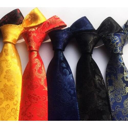 GUSLESON New Design Chinese Dragon Pattern Brocade Fabric Wedding Festive Wedding Tie for Men Tie Party Business Gift Accessor