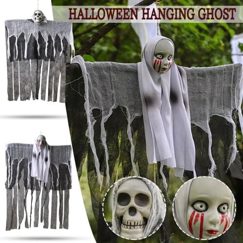 Halloween Hanging Ghost Horror Chain Skull Haunted House Decoration Props Skull yarn hat head Ornaments Ghost Bloody Spooky