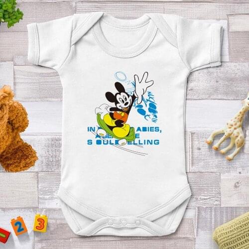 Mickey Mouse Disney Cartoon Printed Baby Rompers Newborn Summer White Baby Girl Clothes Baby Boy Tops Clothes