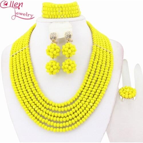 Yellow African Beads Jewelry Set nigerian wedding bridal Crystal Beads Necklace Set African style necklace jewelry set W6861