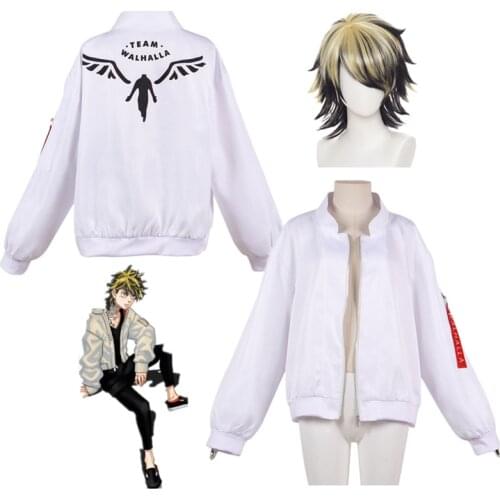 Tokyo Revengers Hanemiya Kazutora Cosplay Costumes White Coat Valhalla Uniform Baseball Coat Mikey Draken Halloween Kids Adults