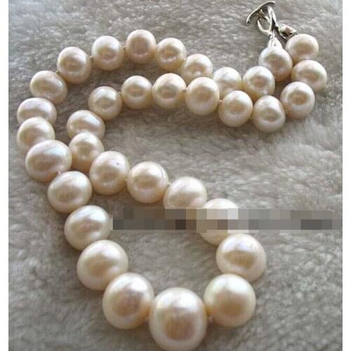 Beautiful BIGGER! freshwater pearl white round 12-13mm necklace 18" nature