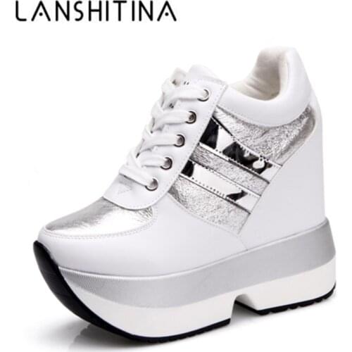 2020 Autumn Women High Platform Shoes Height Increasing Casual Shoes 12 CM Thick Sole Trainers Breathable Shoes Women Sneakers