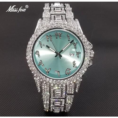 MISSFOX Hip Hop Round Watches For Men Or Women Luxury Hiphop Full Iced Out Watch Sliver Diamond Quartz Wristwatch Dropshipping