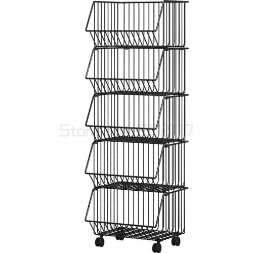 Kitchen shelf floor multi-layer movable household Cart basket vegetable basket toy storage rack