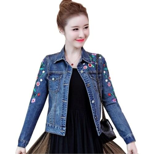 Spring Autumn New Womens Denim Jacket MidLong Single-Breasted Female Denim Outerwear Long Sleeve Slim Ladies Short Coats R125