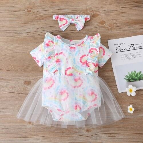 Summer baby girl bodysuit short sleeve Infant Clothing Short Sleeve Print Tie-dye mesh jumpsuit Twins Baby Clothes For 0-2y Baby