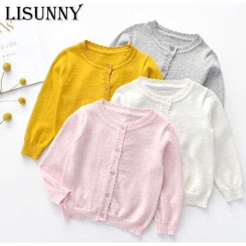 LISUNNY Girls Cardigan Knit 2021 Spring Childrens Jacket Knitwear Cotton Toddler Girl Clothes Kids Sweater Baby Coat 0-5 years