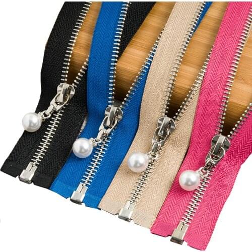 85cm Metal Zipper Open-End Auto Lock Pearl Slider DIY Bags Purse Garment Decor Zip Sewing Accessories D795