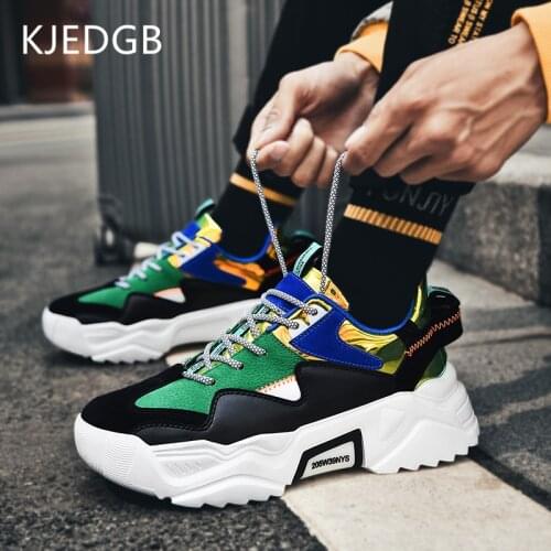 KJEDGB 2020 Brand Thick Soles Trend Platform Sneakers Lace Up Fashion Sequins Increase Mens Casual Shoes Chunky Footwear