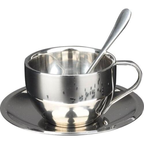 Nordic Style Stainless Steel Silver Coffee Cup Set Saucer 200ml Porcelain Coffee Cup Set Tea Milk Drinking Utensils