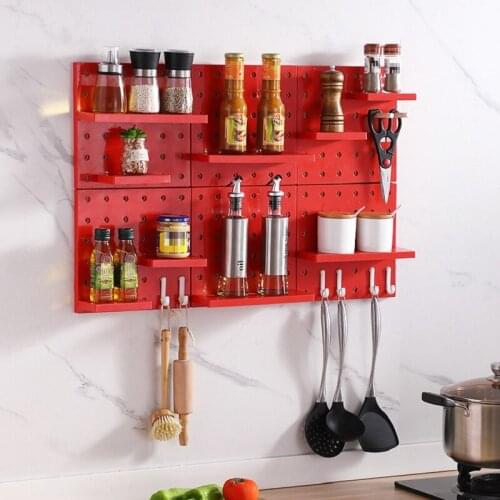 1 Set Decor Hole Board Wall Shelf with Hook Kitchen Storage Rack Spice Bottle Rack Bedroom Bathroom Organizer DIY