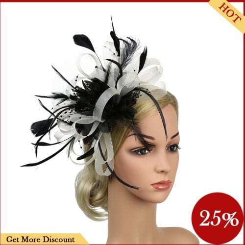 New Elegant Women Fascinators Hat Wedding Party Church Hairband Flower Ribbons Mesh Feather Hair Clip Headdress Ladies