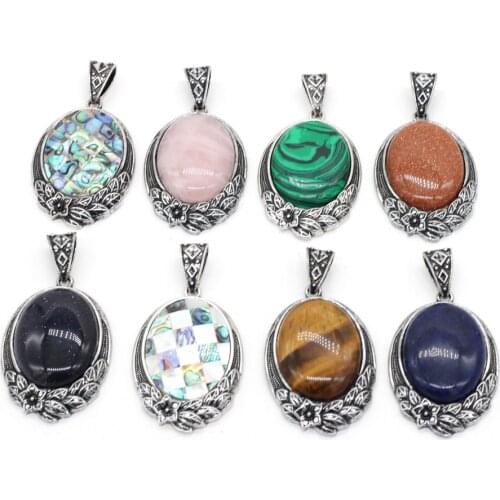 Natural stone Pendant Lapis Lazuli Vintage Metal Alloy Oval Exquisite charms For jewelry making DIY Necklace accessories 40x60mm