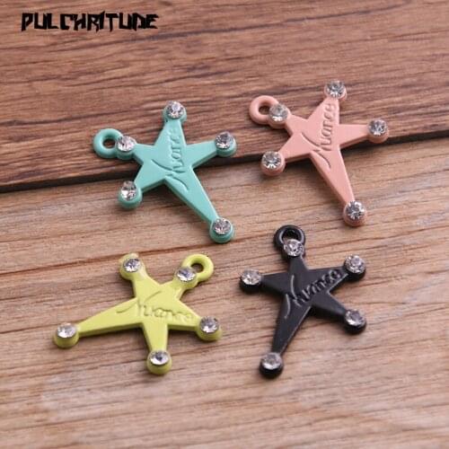 8pcs Four Color 18*25mm Alloy Metal Drop Oil Pentagram Charms Pendant For DIY Bracelet Necklace Jewelry Making