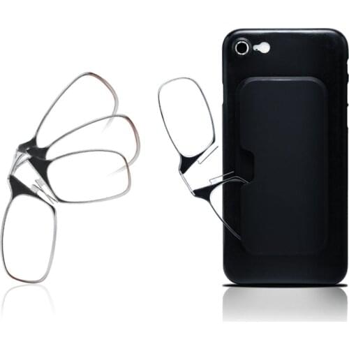 Portable legless nose clip reading glasses mens and womens ultra-thin glasses case can be attached to the mobile phone case