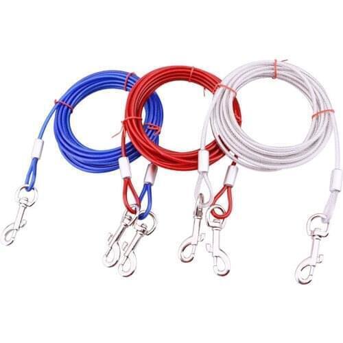 3M/5M/10M Steel Wire Pet Leashes For Two Dogs 3 Colors Anti-Bite Tie Out Cable Outdoor Lead Belt Dog Double Leash