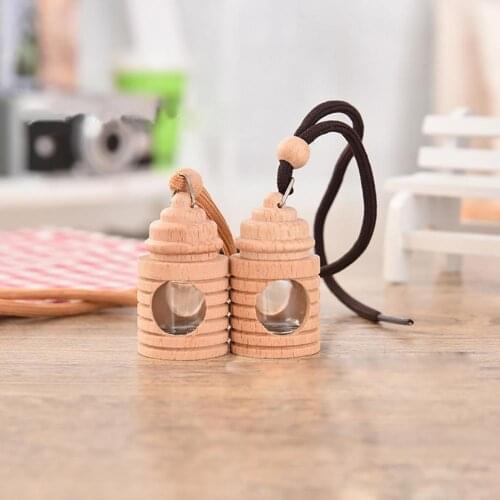 Lovely Car Air Freshener Perfume Empty Wood Glass Bottle Hanging Decoration